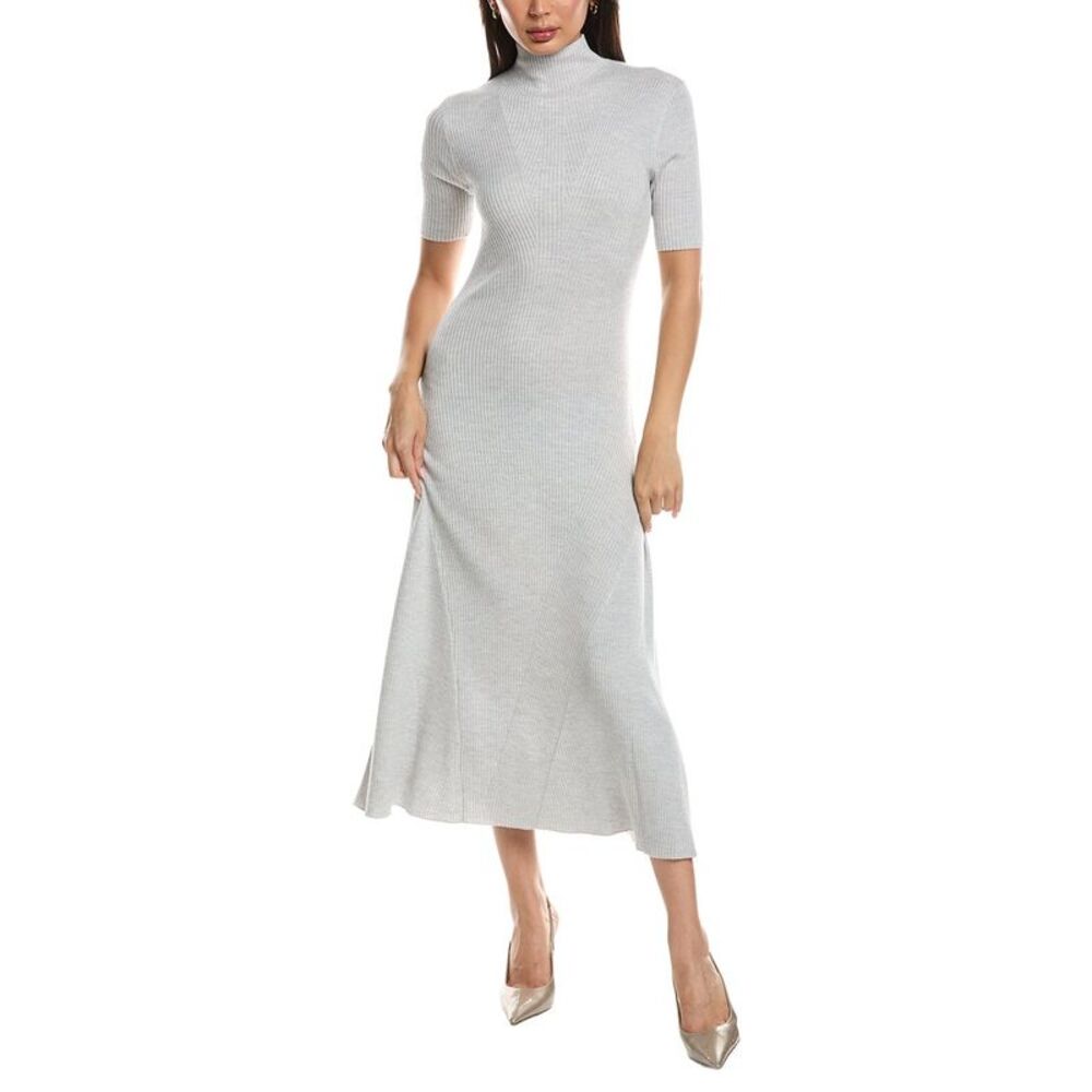 Hugo Boss Womens Boss Farie Mock Neck Wool Sweaterdress, Silver
